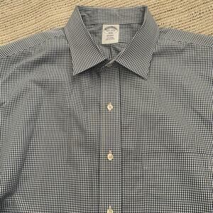 Brooks Brothers Shirt Mens 17.5-34/35 Regent Blue Check Non-Iron All Cotton